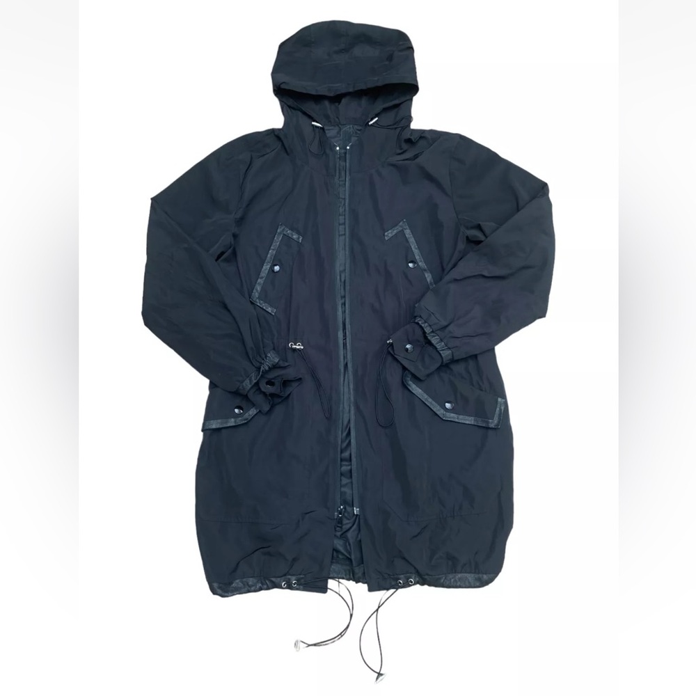 Sandro Paris Black Parka Hooded Raincoat Jacket